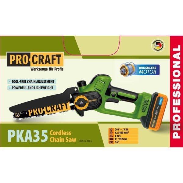 Акумуляторна міні пила Procraft PKA35 20В 6" безщіткова (1 АКБ 4Аг + ЗП слайдер) PKA35 фото