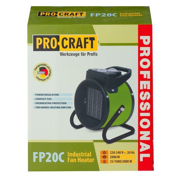 Керамический тепловентилятор Procraft FP20C 2000 Вт, 3 режима работы, 220&ndash;240 В FP20C фото