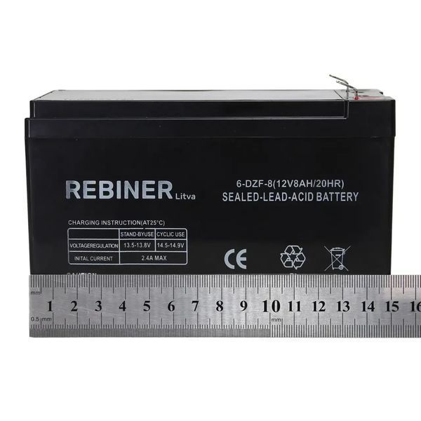 Акумулятор свинцево-кислотний Rebiner 12V 8Ah для садового обприскувача 12V_8Ah_Re фото