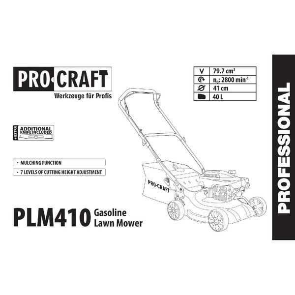Бензинова газонокосарка Procraft PLM410 79.7 см&sup3; 7 рівнів висоти 25&ndash;70 мм PLM410 фото
