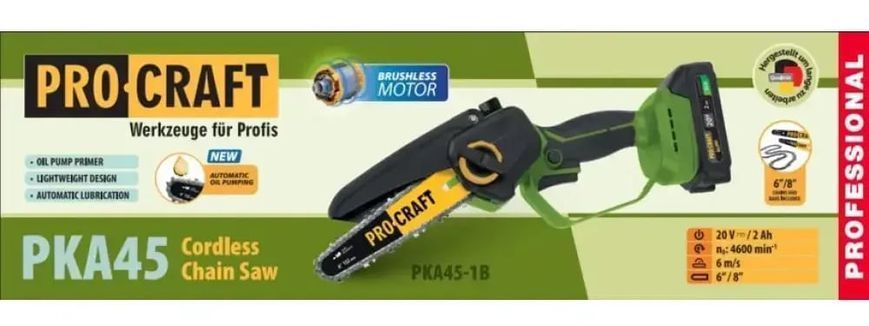 Аккумуляторная мини пила Procraft PKA45, 20 В, 2 АКБ 3 Ач, шины 6 и 8", Катронная коробка PKA45 2АКБ 3Аг КК фото