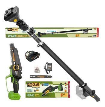 Набор Procraft PKA45 + EP2.0R, мини-пила 20 В 3 А&middot;ч, 2 шины 6"/8", удлинитель 120&ndash;200 см PKA45 1АКБ 3АгКК + EP2.0R фото