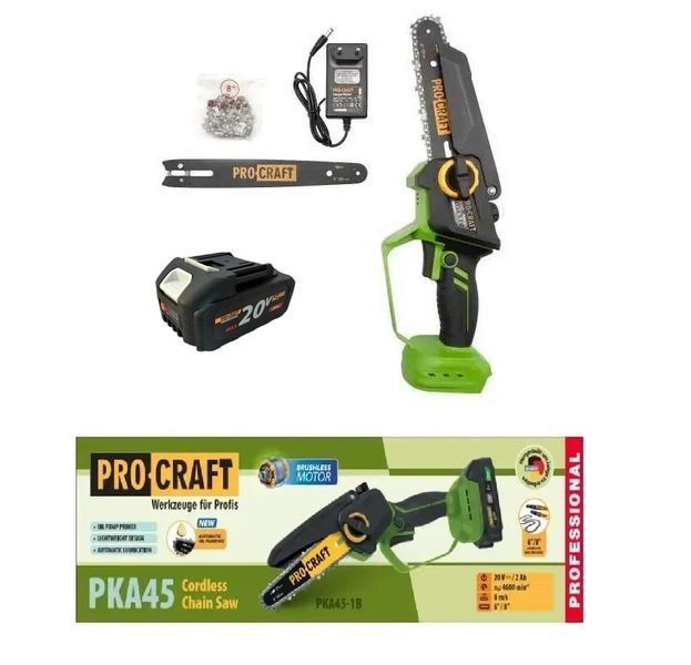 Набор Procraft PKA45 + EP2.0R, мини-пила 20 В 3 А&middot;ч, 2 шины 6"/8", удлинитель 120&ndash;200 см PKA45 1АКБ 3АгКК + EP2.0R фото