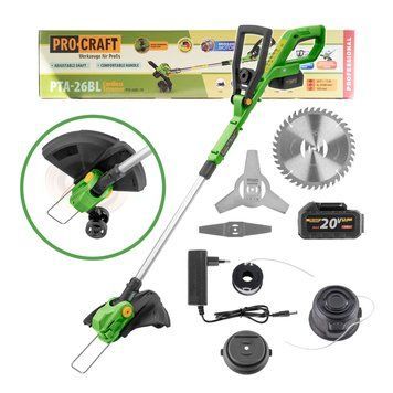 Акумуляторний тример Procraft PTA26BL 20В, 3Аг, безщітковий, телескопічна штанга, ніж + котушка PTA26BL фото